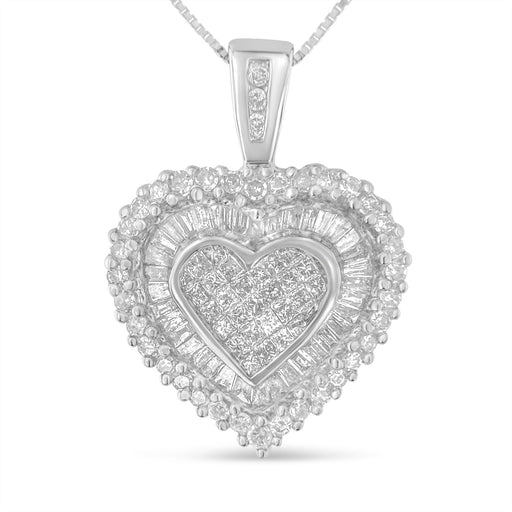 Bids.com 10K White Gold 1 cttw Multi Cut 1 cttw Diamond Heart Pendant Necklace (H-I, I1-I2) Necklaces White Smoke White.Gold / 18
