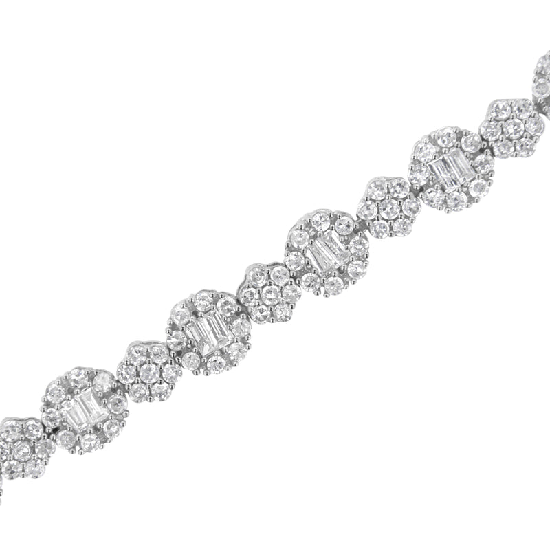 Bids.com 10K White Gold 4.0 cttw Brilliant Round-cut and Baguette Diamond Floral Cluster Link Bracelet (I-J Clarity, I1-I2 Color) - Size 7" Bracelets White Smoke White.Gold / 7