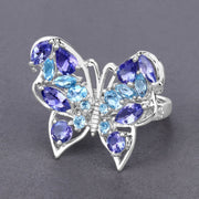 Bids.com 3.60 Carat Genuine Tanzanite and Swiss Blue Topaz .925 Sterling Silver Ring Rings Dim Gray size 6.00,size 7.00,size 8.00