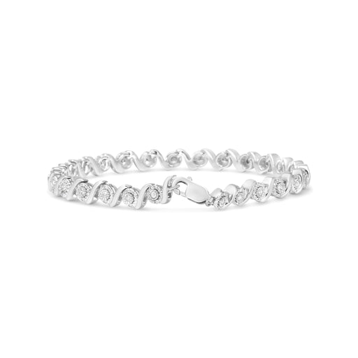 Bids.com .925 Sterling Silver 1/2 Cttw Round Diamond Halo S-Link Bracelet (I-J Color, I2-I3 Clarity) - 7.25" Bracelets White Smoke White.Sterling Silver / 7.25
