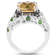 Bids.com 4.13 Carat Genuine Citrine, Chrome Diopside & Champagne Diamond .925 Sterling Silver Ring Rings White Smoke size 6.00,size 7.00,size 8.00,size 9.00,size 5.00,size 10.00