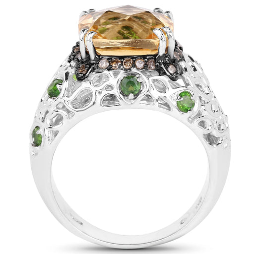 Bids.com 4.13 Carat Genuine Citrine, Chrome Diopside & Champagne Diamond .925 Sterling Silver Ring Rings White Smoke size 6.00,size 7.00,size 8.00,size 9.00,size 5.00,size 10.00
