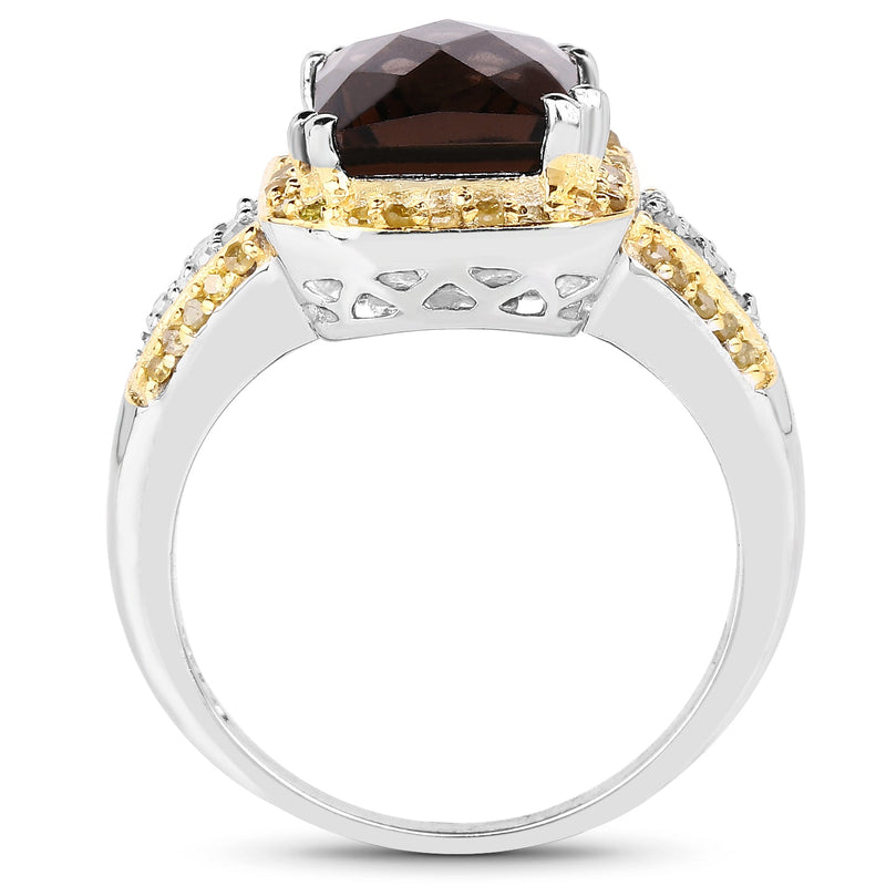 Bids.com 3.48 Carat Genuine Smoky Quartz, Yellow Diamond and White Diamond .925 Sterling Silver Ring Rings White Smoke size 6.00,size 7.00,size 8.00,size 5.00,size 9.00,size 10.00