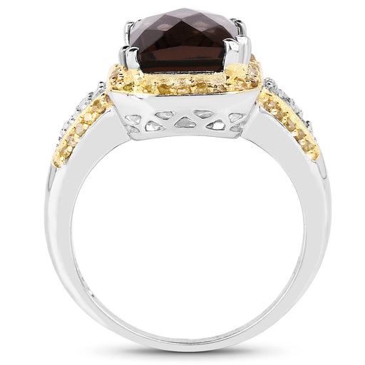 Bids.com 3.48 Carat Genuine Smoky Quartz, Yellow Diamond and White Diamond .925 Sterling Silver Ring Rings White Smoke size 6.00,size 7.00,size 8.00,size 5.00,size 9.00,size 10.00