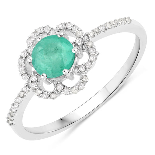 Bids.com 0.55 Carat Genuine Zambian Emerald and White Diamond 14K White Gold Ring Rings White Smoke size 5.00,size 6.00,size 7.00,size 8.00,size 9.00