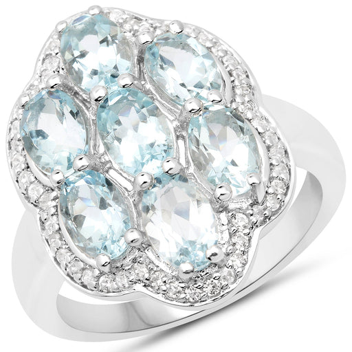Bids.com 3.09 Carat Genuine Aquamarine and White Zircon .925 Sterling Silver Ring Rings White Smoke size 6.00,size 8.00,size 7.00