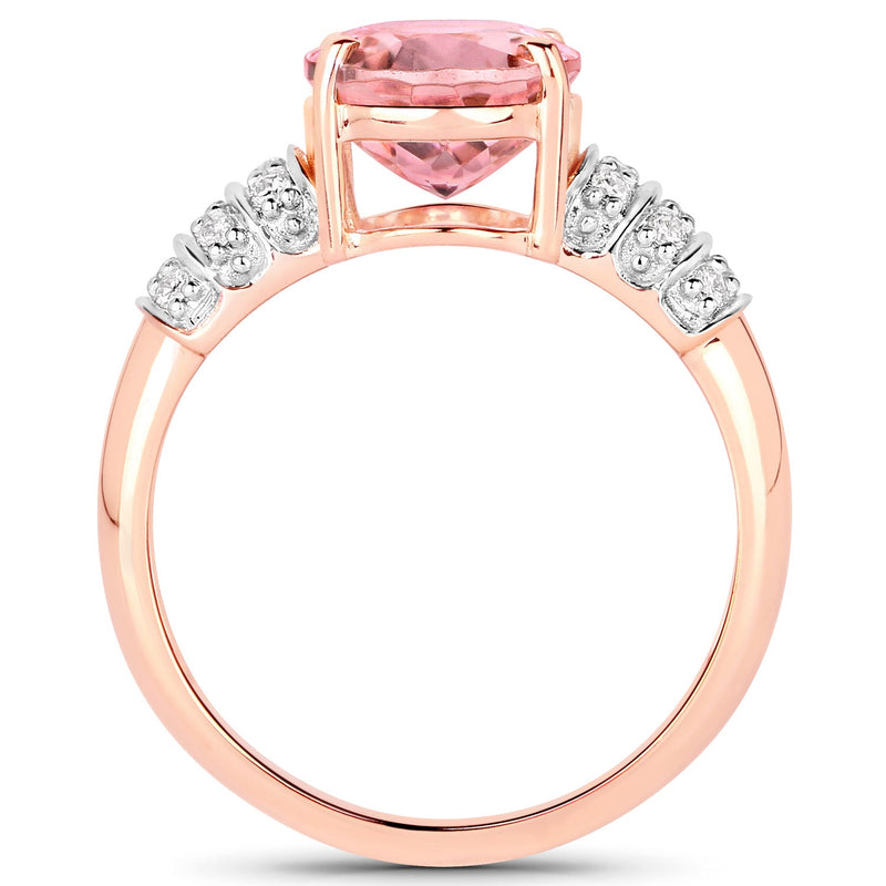 Bids.com 3.11 Carat Genuine Pink Tourmaline and White Diamond 14K Rose Gold Ring Rings White Smoke size 7.00,size 6.00,size 8.00