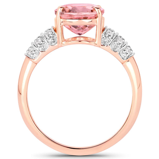 Bids.com 3.11 Carat Genuine Pink Tourmaline and White Diamond 14K Rose Gold Ring Rings White Smoke size 7.00,size 6.00,size 8.00