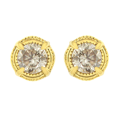 Bids.com 14K Yellow Gold Plated .925 Sterling Silver 1.0 Cttw Round Brilliant Cut Diamond Solitaire Milgrain Stud Earrings (K-L Color, I2-I3 Clarity) Earrings White Smoke Rose.Sterling Silver / 1,Yellow.Sterling Silver / 1.5,Yellow.Sterling Silver / 0.5,Yellow.Sterling Silver / 0.25,Yellow.Sterling Silver / 0.75,Yellow.Sterling Silver / 0.4,Yellow.Sterling Silver / 0.33,Yellow.Sterling Silver / 1