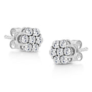 Bids.com 14K White Gold 1/2 Cttw Prong Set Round-Cut Diamond Flower Stud Earring (H-I Color, I1-I2 Clarity) Earrings White Smoke White.Gold / 0.5