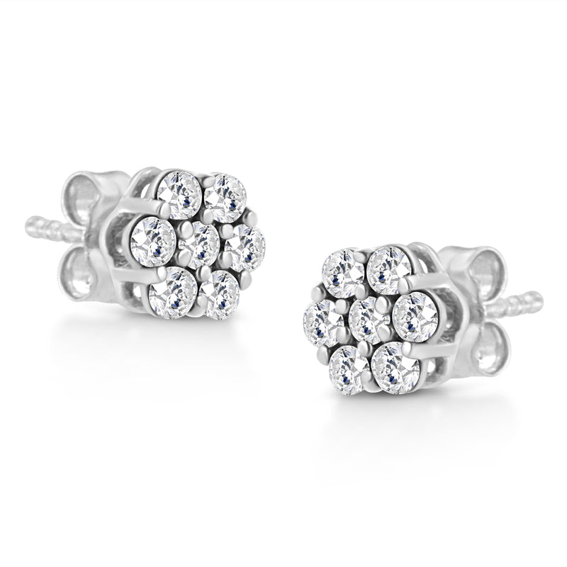 Bids.com 14K White Gold 1/2 Cttw Prong Set Round-Cut Diamond Flower Stud Earring (H-I Color, I1-I2 Clarity) Earrings White Smoke White.Gold / 0.5