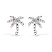 Bids.com 10K White Gold 1/10 Cttw Diamond  Encrusted Palm Tree Stud Earrings (H-I Color, I1-I2 Clarity) Earrings White Smoke White.Gold / 0.102