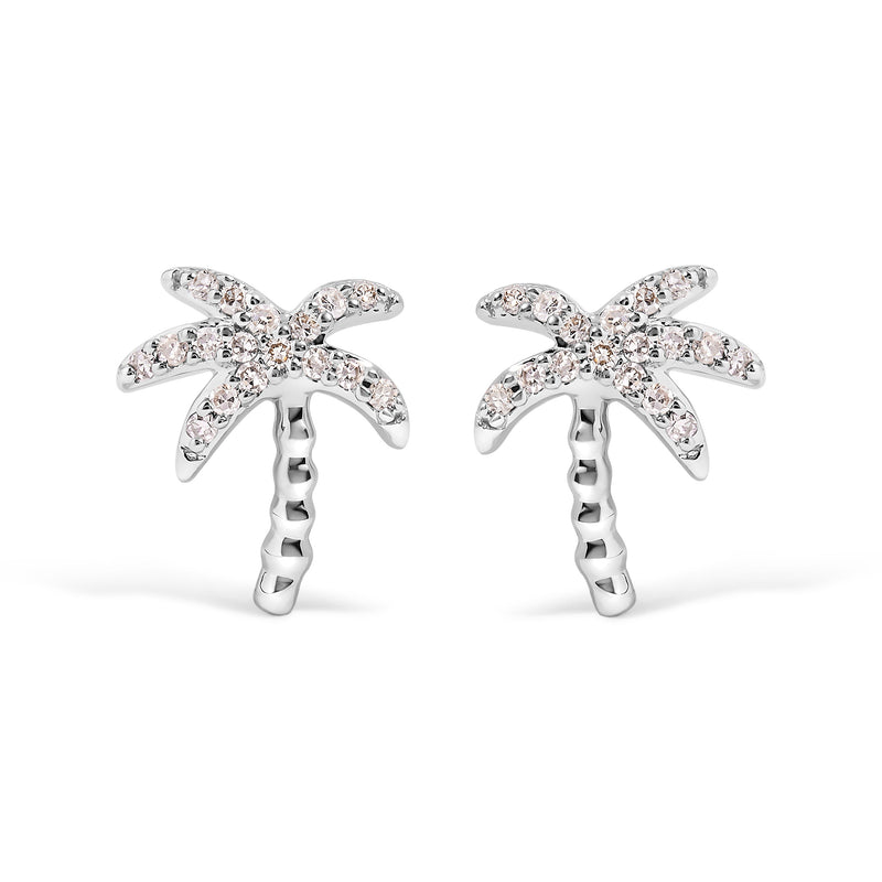 Bids.com 10K White Gold 1/10 Cttw Diamond  Encrusted Palm Tree Stud Earrings (H-I Color, I1-I2 Clarity) Earrings White Smoke White.Gold / 0.102