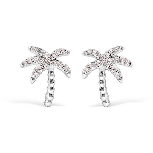 Bids.com 10K White Gold 1/10 Cttw Diamond  Encrusted Palm Tree Stud Earrings (H-I Color, I1-I2 Clarity) Earrings White Smoke White.Gold / 0.102