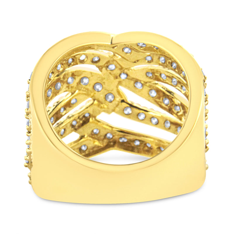Bids.com 10K Yellow Gold 3.00 Cttw Diamond Multi Row Bypass Wave Cocktail Band Ring (J-K Color, I1-I2 Clarity) - Size 7 Rings Khaki 7 / Yellow.Gold,8 / Yellow.Gold,6 / Yellow.Gold,9 / Yellow.Gold