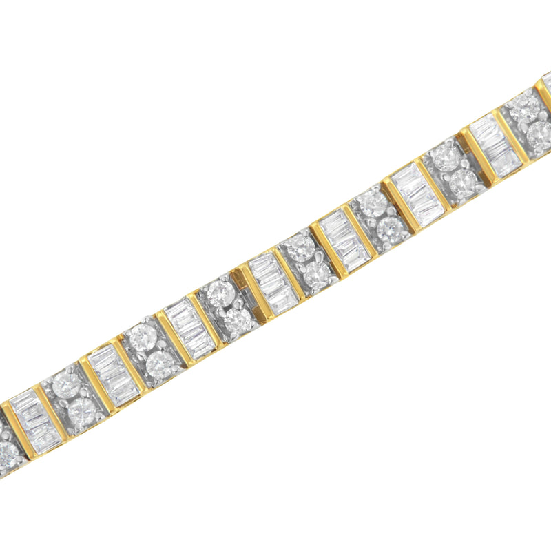 Bids.com 10K Yellow Gold 4.0 Cttw Alternating Baguette & Round Cut Diamond Bezel- & Prong-Set 7" Tennis Bracelet (G-H Color, SI1-SI2 Clarity) Bracelets White Smoke Yellow.Gold / 7