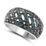 Bids.com 0.60 Carat Genuine Blue Diamond .925 Sterling Silver Ring Rings White Smoke size 7.00,size 8.00,size 6.00,size 9.00