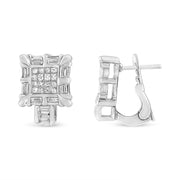 Bids.com 14K White Gold 1.0 Cttw Princess and Baguette-Cut Diamond Square Framed Huggie Hoop Omega Earrings (H-I Color, SI1-SI2 Clarity) Earrings White Smoke White.Gold / 0.94