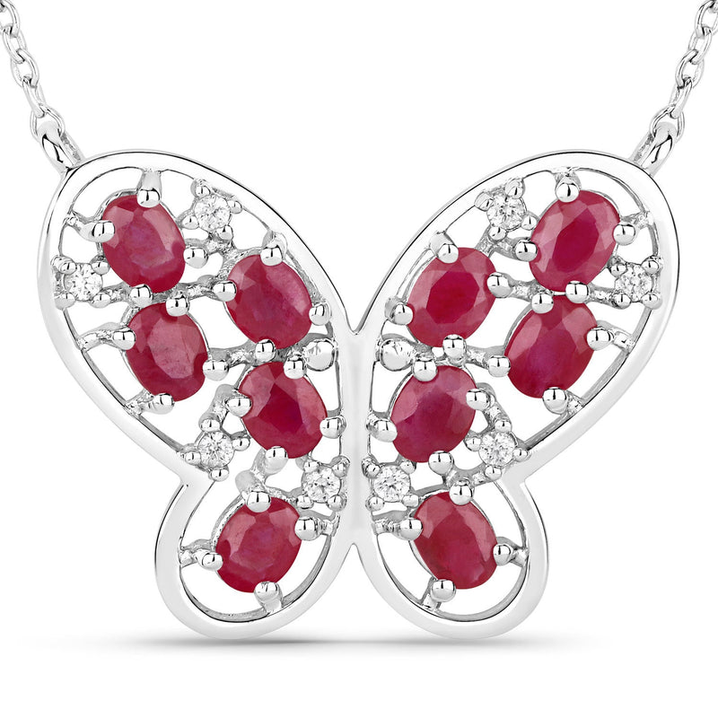 Bids.com 2.36 Carat Genuine Ruby and White Zircon .925 Sterling Silver Necklace Necklaces White Smoke