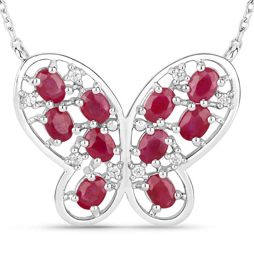 Bids.com 2.36 Carat Genuine Ruby and White Zircon .925 Sterling Silver Necklace Necklaces White Smoke