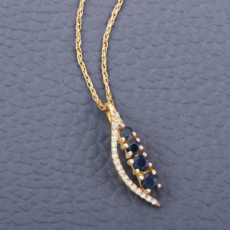 Bids.com 0.40 Carat Genuine Blue Sapphire and White Diamond 14K Yellow Gold Pendant Pendants Slate Gray