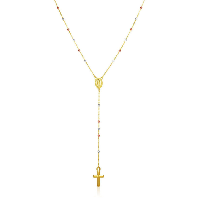 Bids.com 14k Tri Color Gold Lariat Rosary Necklace Necklaces White Smoke 26 / Tri-Color Gold