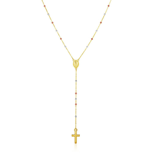Bids.com 14k Tri Color Gold Lariat Rosary Necklace Necklaces White Smoke 26 / Tri-Color Gold