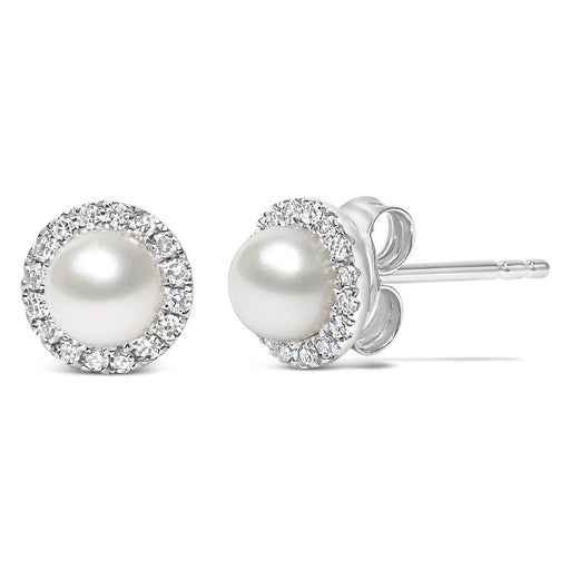 Bids.com 10K White Gold 4.5mm Cultured Freshwater Pearl and 1/7 Cttw Diamond Halo Stud Earring (I-J Color, I1-I2 Clarity) Earrings White Smoke White.Gold / 0.136