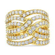 Bids.com 10K Yellow Gold 3.00 Cttw Diamond Multi Row Bypass Wave Cocktail Band Ring (J-K Color, I1-I2 Clarity) - Size 7 Rings White Smoke 7 / Yellow.Gold,8 / Yellow.Gold,6 / Yellow.Gold,9 / Yellow.Gold