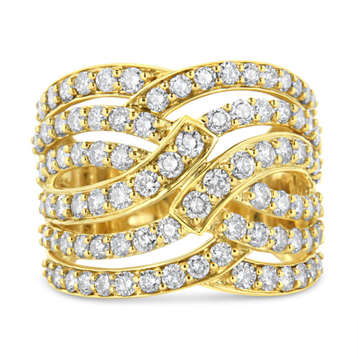Bids.com 10K Yellow Gold 3.00 Cttw Diamond Multi Row Bypass Wave Cocktail Band Ring (J-K Color, I1-I2 Clarity) - Size 7 Rings White Smoke 7 / Yellow.Gold,8 / Yellow.Gold,6 / Yellow.Gold,9 / Yellow.Gold