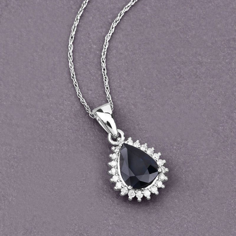 Bids.com 2.09 Carat Genuine Blue Sapphire and White Diamond 14K White Gold Pendant Pendants Slate Gray