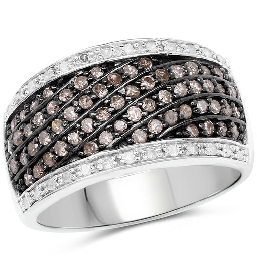 Bids.com 0.87 Carat Genuine Champagne Diamond and White Diamond .925 Sterling Silver Ring Rings White Smoke size 7.00,size 8.00,size 6.00,size 9.00