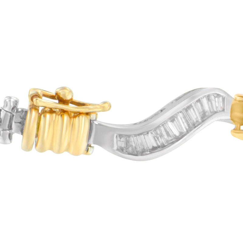 Bids.com Original Classics 10K Two-Tone Gold Baguette Cut Diamond Spiral Bracelet (2.00 cttw, H-I Color, I1-I2 Clarity) Bracelets White Smoke YellowWhite.Gold / 7