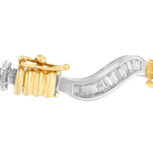 Bids.com Original Classics 10K Two-Tone Gold Baguette Cut Diamond Spiral Bracelet (2.00 cttw, H-I Color, I1-I2 Clarity) Bracelets White Smoke YellowWhite.Gold / 7