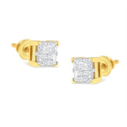 Bids.com 10K Yellow Gold 3/4 Cttw Invisible Set Princess-Cut Diamond Composite Square Stud Earrings (I-J Color, I2-I3 Clarity) Earrings White Smoke Yellow.Gold / 0.75