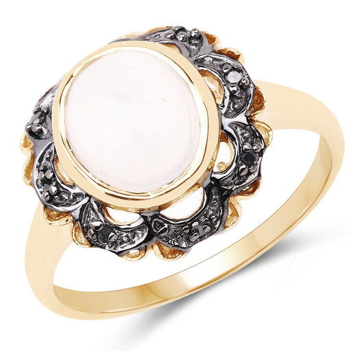 Bids.com 3.04 Carat Genuine White Moonstone and Black Diamond .925 Sterling Silver Ring Rings White Smoke size 8.00,size 6.00,size 7.00,size 5.00,size 9.00