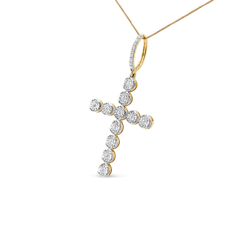 Bids.com 10K Yellow Gold 5/8 Cttw Miracle Set Round Diamond Circle Link Cross Men's Pendant Necklace Necklaces White Smoke Yellow.Gold / 22