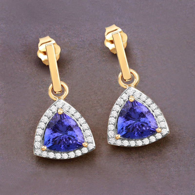 Bids.com 3.86 Carat Genuine Tanzanite and White Diamond 14K Yellow Gold Earrings Earrings Dim Gray