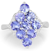 Bids.com 2.07 Carat Genuine Tanzanite .925 Sterling Silver Ring Rings White Smoke size 6.00,size 7.00,size 8.00,size 7.50,size 9.00