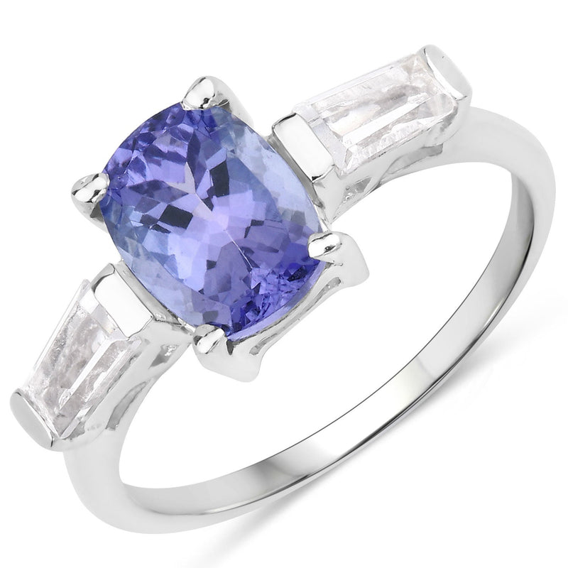 Bids.com 2.00 Carat Genuine Tanzanite and White Topaz .925 Sterling Silver Ring Rings White Smoke size 5.00,size 6.00,size 7.00,size 8.00,size 9.00