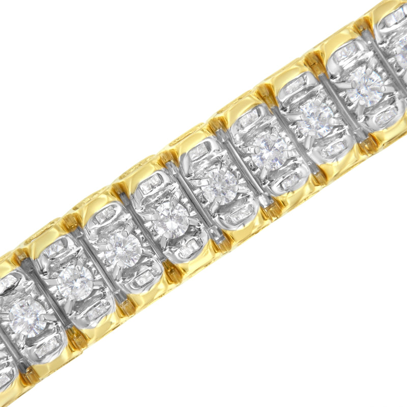 Bids.com 14K Yellow and White Gold 5.0 Cttw Round & Baguette Cut Diamond 7" Reflective Tennis Bracelet (H-I Color, I1-I2 Clarity) Bracelets White Smoke YellowWhite.Gold / 7