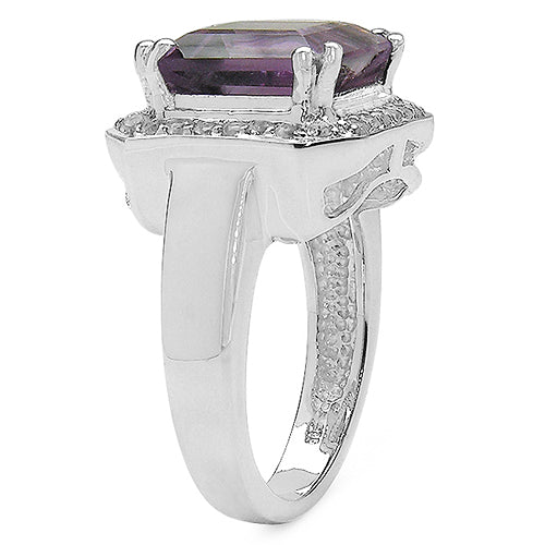 Bids.com 4.91 Carat Genuine Amethyst & White Topaz .925 Sterling Silver Ring Rings White Smoke size 6.00,size 7.00,size 8.00,size 9.00
