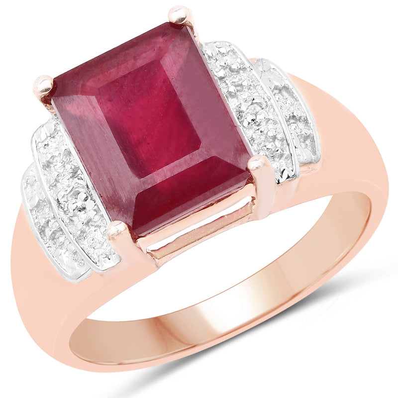 Bids.com 14K Rose Gold Plated 4.26 Carat Genuine Glass Filled Ruby and White Topaz .925 Sterling Silver Ring Rings White Smoke size 7.00,size 8.00,size 6.00,size 9.00