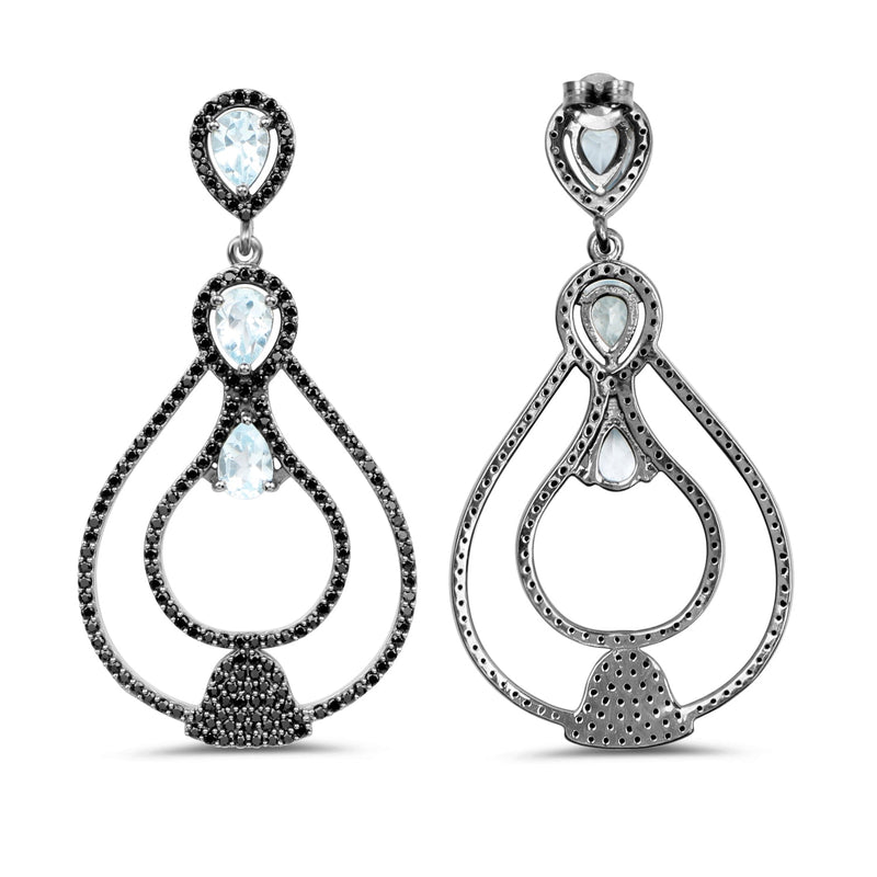 Bids.com 8.81 Carat Genuine Blue Topaz and Black Spinel .925 Sterling Silver Earrings Earrings White Smoke