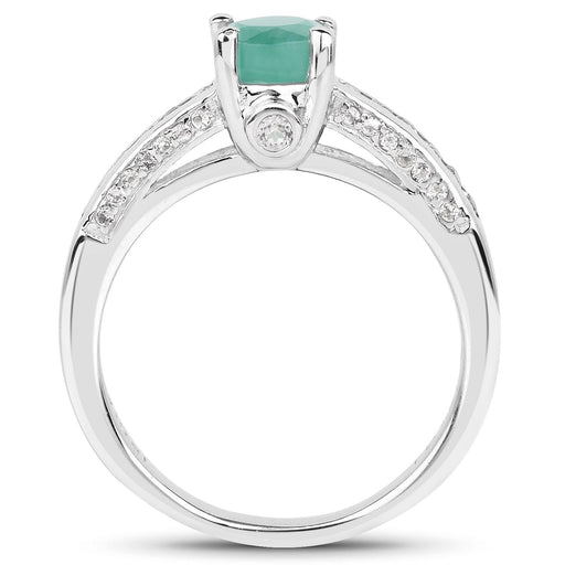 Bids.com 1.22 Carat Genuine Emerald and White Topaz .925 Sterling Silver Ring Rings White Smoke size 7.00,size 9.00,size 12.00,size 5.00,size 6.00,size 8.00,size 10.00,size 11.00