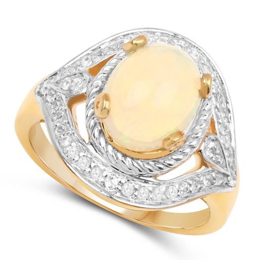 Bids.com 14K Yellow Gold Plated 1.88 Carat Genuine Ethiopian Opal and White Topaz .925 Sterling Silver Ring Rings White Smoke size 8.00,size 6.00,size 7.00,size 9.00,size 5.00,size 10.00