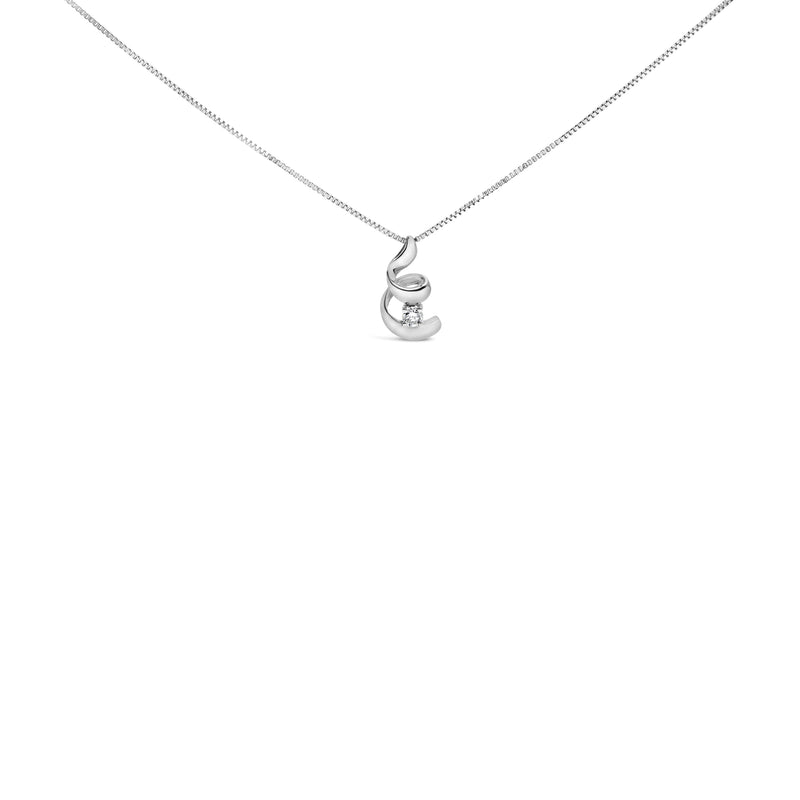 Bids.com 10K White Gold 1/10 Cttw Diamond Solitaire Spiral 18" Pendant Necklace (I-J Color, I2-I3 Clarity) Necklaces White Smoke White.Gold / 18