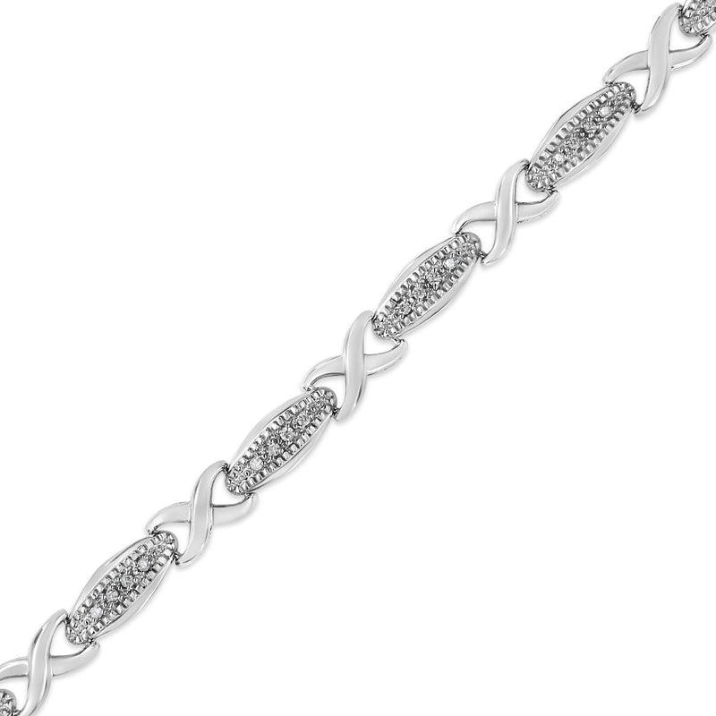 Bids.com .925 Sterling Silver 1/5 Cttw Round-Cut Diamond "X" Link Bracelet - Size 7.50" (I-J Color, I2-I3 Clarity) Bracelets White Smoke White.Sterling Silver / 7.5