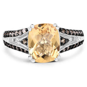 Bids.com 2.79 Carat Genuine Citrine, Champagne Diamond & White Diamond .925 Sterling Silver Ring Rings White Smoke size 6.00,size 7.00,size 8.00,size 9.00,size 5.00,size 10.00