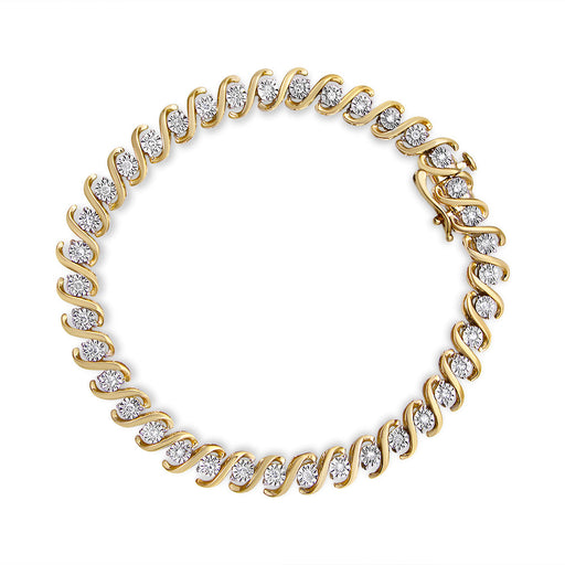 Bids.com 14K Yellow Gold Plated .925 Sterling Silver 1/2 Cttw Round Miracle-Set Diamond S-Curve Tennis Bracelet (I-J Color, I3 Clarity) - 7" Bracelets White Smoke YellowWhite.Sterling Silver / 7